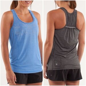 *2* Lululemon Run: Silver Bullet Sleeveless Tech Tank Lot Blue Gray Reflective 4